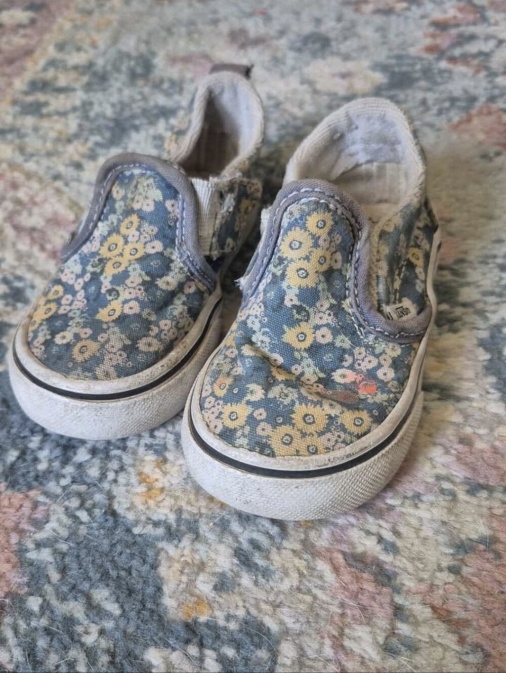 Kids Floral Slip-On Canvas Shoes - Blue and Yellow